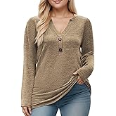 DOLNINE Womens-Plus-Size-Tops Trendy Henley Button Shirts Casual V Neck Long Sleeve Tunic Sweatshirts XL-5XL
