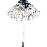 Aspen Creative 22017-1, Four-Light Ceiling Fan Light Kit with Pull Chain, Matte Black Finish with Clear Glass Shades, 13-1/8"