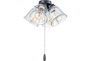 Aspen Creative 22017-1, Four-Light Ceiling Fan Light Kit with Pull Chain, Matte Black Finish with Clear Glass Shades, 13-1/8" Diameter x 6-3/4" Height