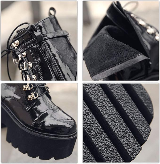 Cynllio Fashion Platform Booties Motorcycle
