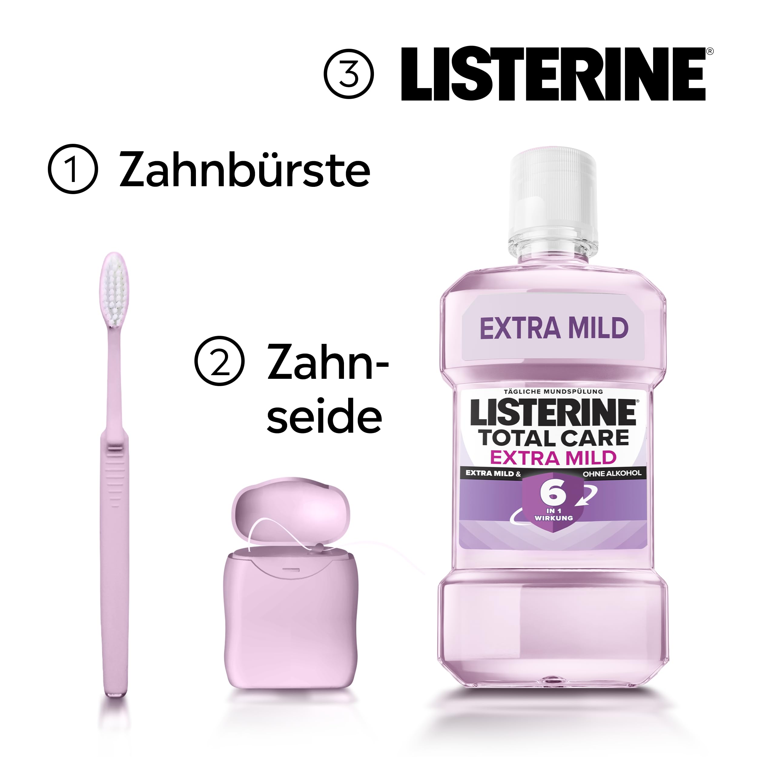 LISTERINE Total Care Extra Mild 500 ml, schützende Mundspülung ohne Alkohol gegen Karies mit 6 in 1 Wirkung, antibakterielles Mundwasser schützt vor Zahnfleischproblemen, bis zu 24h frischer Atem 5