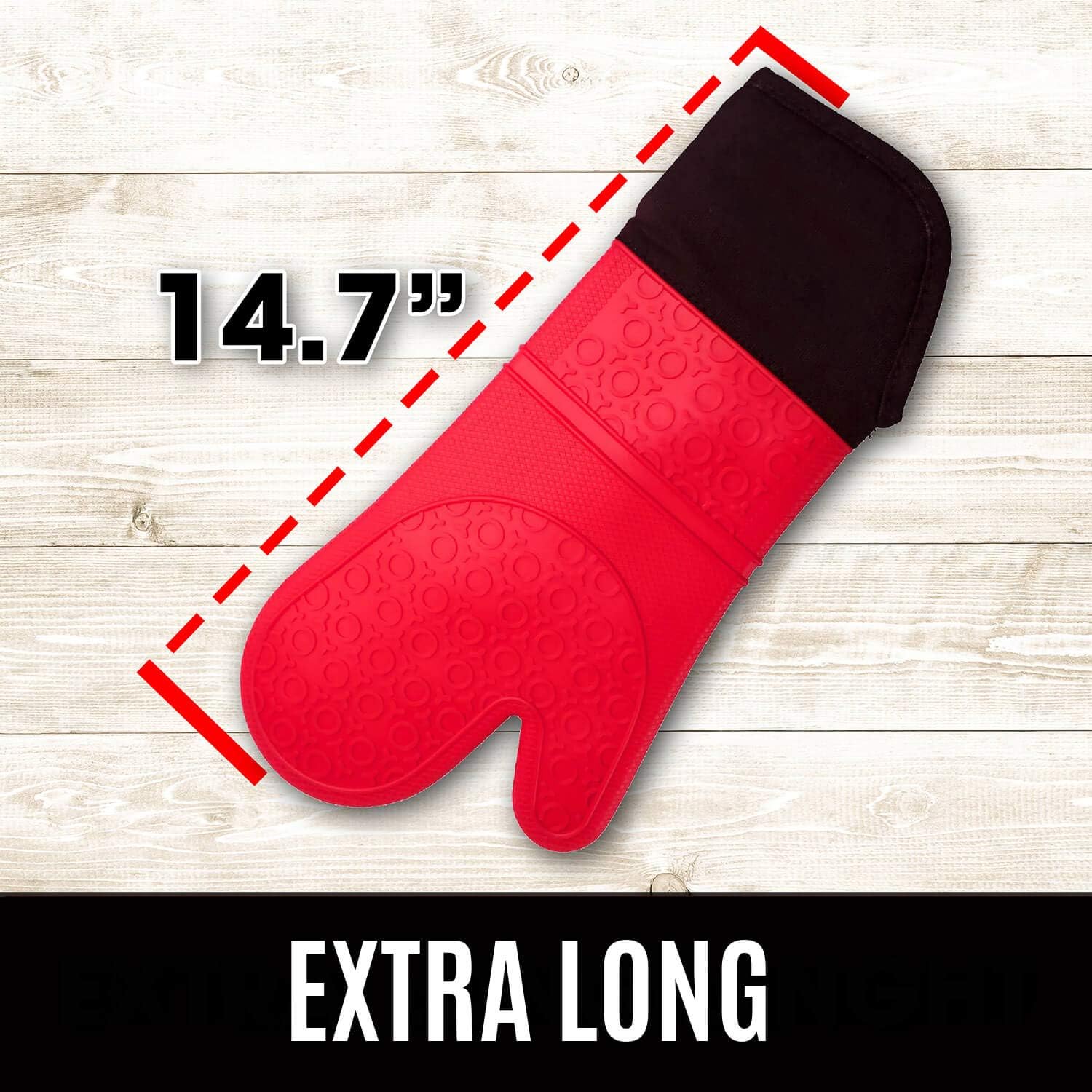 HOMWE Extra Long Professional Silicone Oven Mitt, Oven Mitts with Quilted Liner, Heat Resistant Pot Holders, Flexible Oven Gloves, Red, 1 Pair, 14.7 Inch: Kitchen & Dining