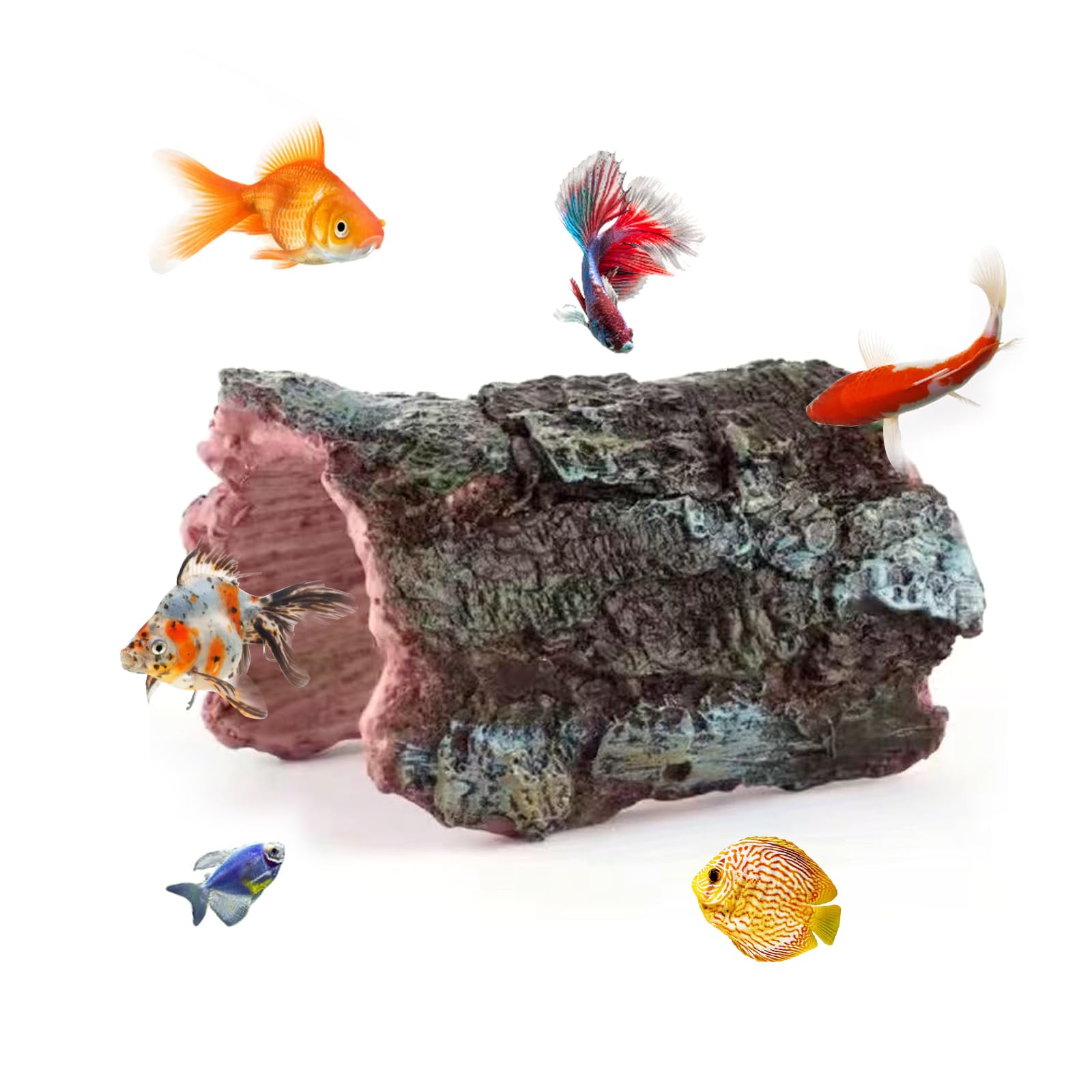 UESDU Fish Tank Decorations, Resin Fish Tank Ornament Small Hollow Tree Trunk Aquarium Decoration Fish Hideout Cave Fish Tank Accessories Decor