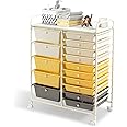 DREAMADE Rolling Cart with 15 Drawers, Rolling Drawer Organizer Cart w/Lockable Wheels, Removable & 2-Sized Storage Drawers, Art Cart for School Home Art Supplies Crafts File Scrapbook (Yellow)