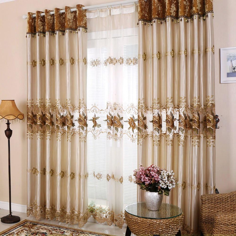 Hjmeifu Embroidery Window Treatment Sets Luxury Curtains for Living Room Set of 2 Panels 54 x 96 inch