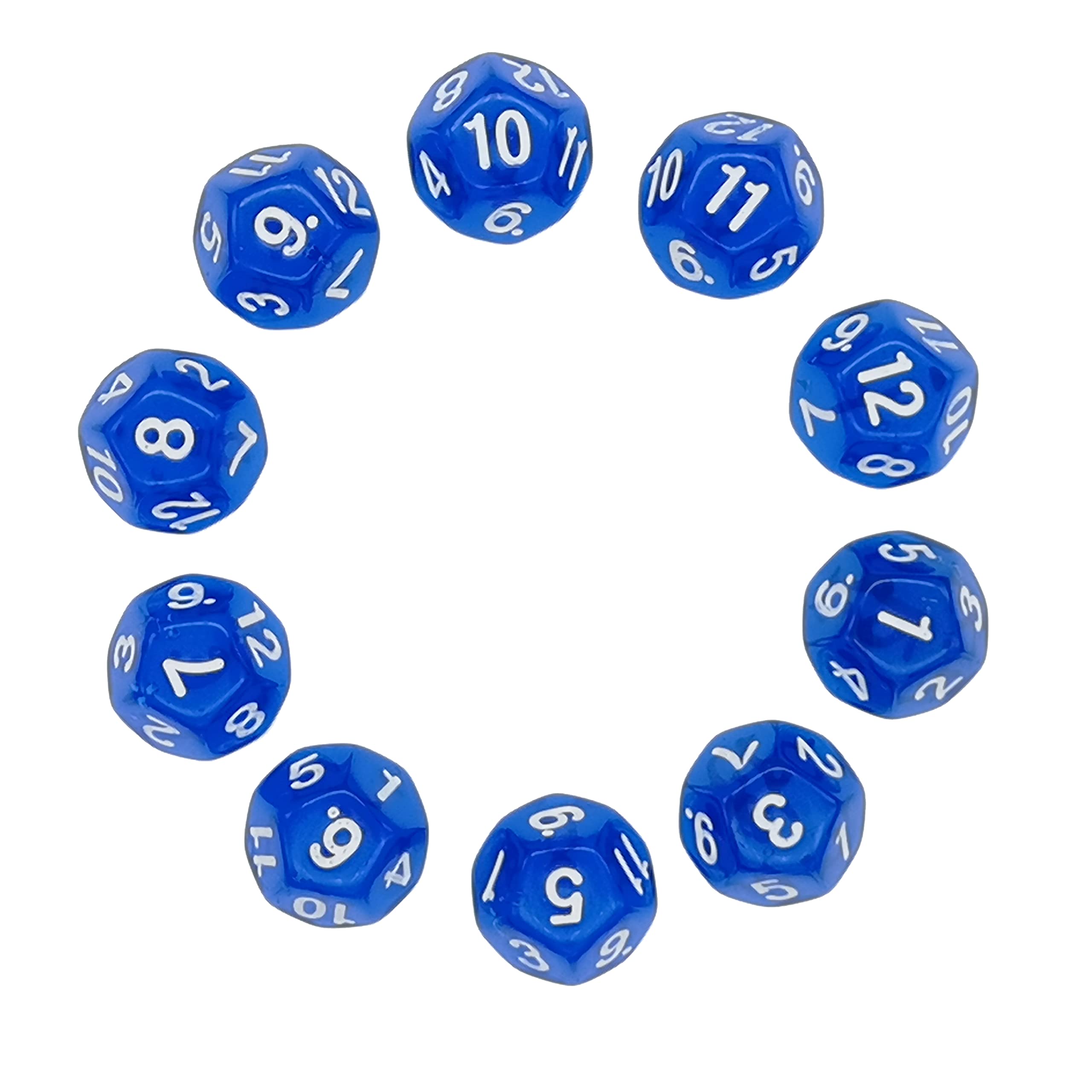 Deolven D12 Dice, 10 Pcs Transparent Blue Polyhedral Dices, 12 Sided Clear Blue Dices for DND MTG RPG Dungeons and Dragons Party