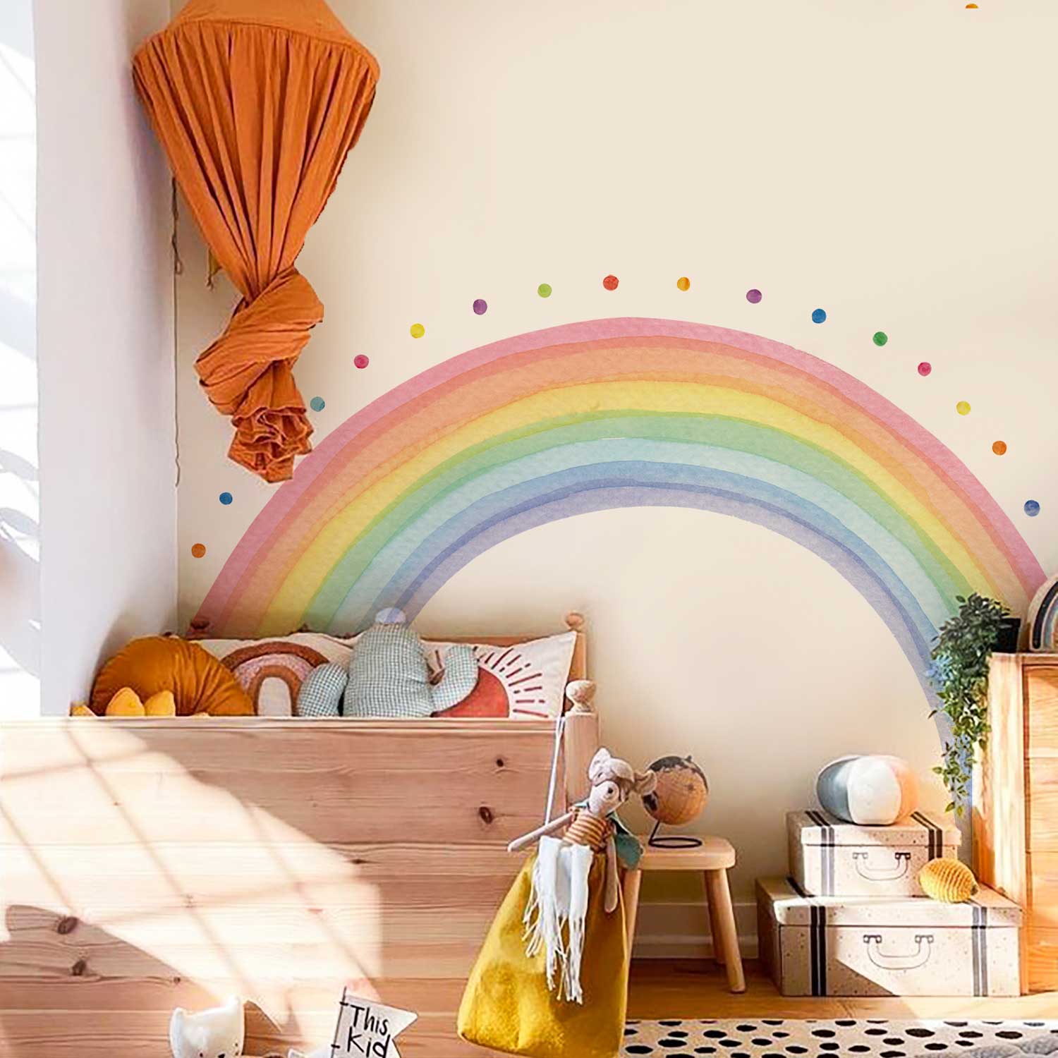 Neukids Large Rainbow Stickers Watercolor Polka Dot Decals Girls Wall Decals Nursery Stickers for Kids Bedrooms Livingroom Kindergarten Window Wall Decor 192x112cm