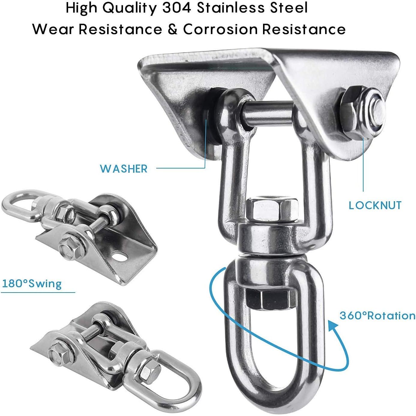 Houson Innovative 1200 LB Capacity 2 PCS Stainless Steel 304 Heavy Duty Swing Hangers 360°Rotate for Wooden Concrete Swing Set Suspension Hooks for Trapeze Yoga Swingset Hammock Swing Gym: Toys & Games