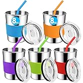 Yummy Sam 8oz Kids Stainless Steel Cups with Silicone Straws and Lids, 235ml Small Size Spill-proof Metal Tumblers for Kids, Toddler Cups with Heat-insulated Sleeves 5 Pack