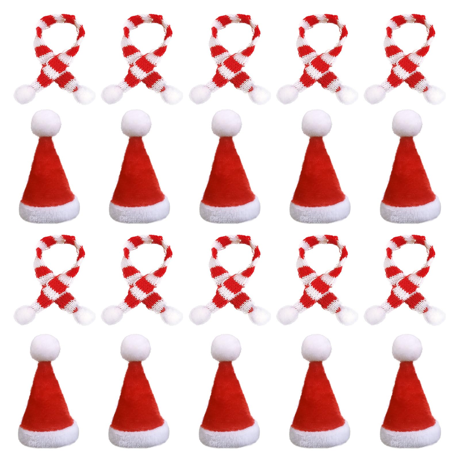 SKHAOVS 20Pcs Mini Christmas Hat and Mini Christmas Scarf Set Mini Santa Hat,Mini Hat Scarf,Finger Hat,Mini Christmas Decoration,Cute Christmas Accessories for Christmas Party (20Pcs)