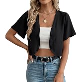 GRECERELLE Women's Summer Lightweight Cropped Cardigan Shrug | Short Sleeve Casual Bolero Shrugs, Open Front Cover Ups for Dresses, V Neck Trendy Layering Tops