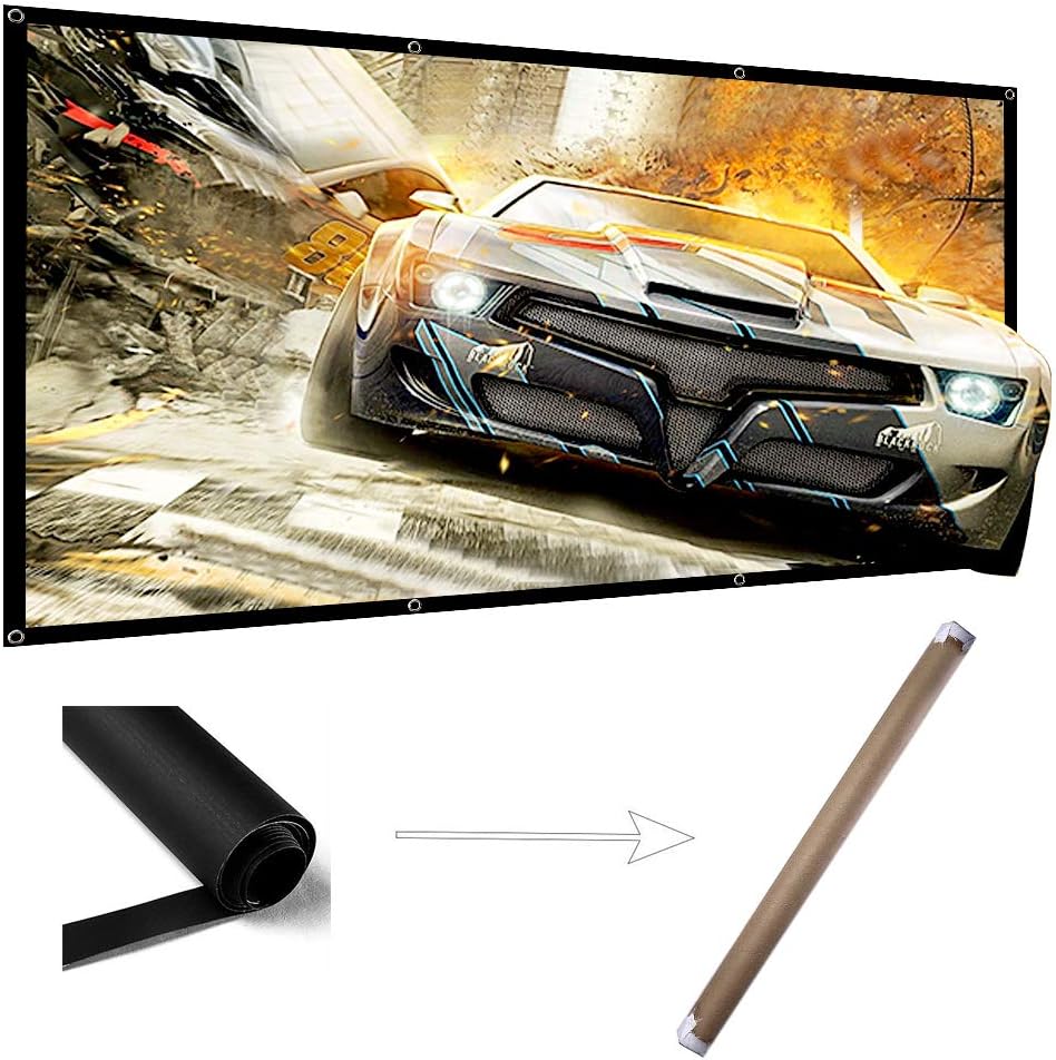 100 Inch Projector Screen Wrinkle Free Portable Indoor Outdoor Movie Screens 16:9 HD 4K with Hanging Hole Grommets Rolling High Color Reduction Home Theater Projection Cinema
