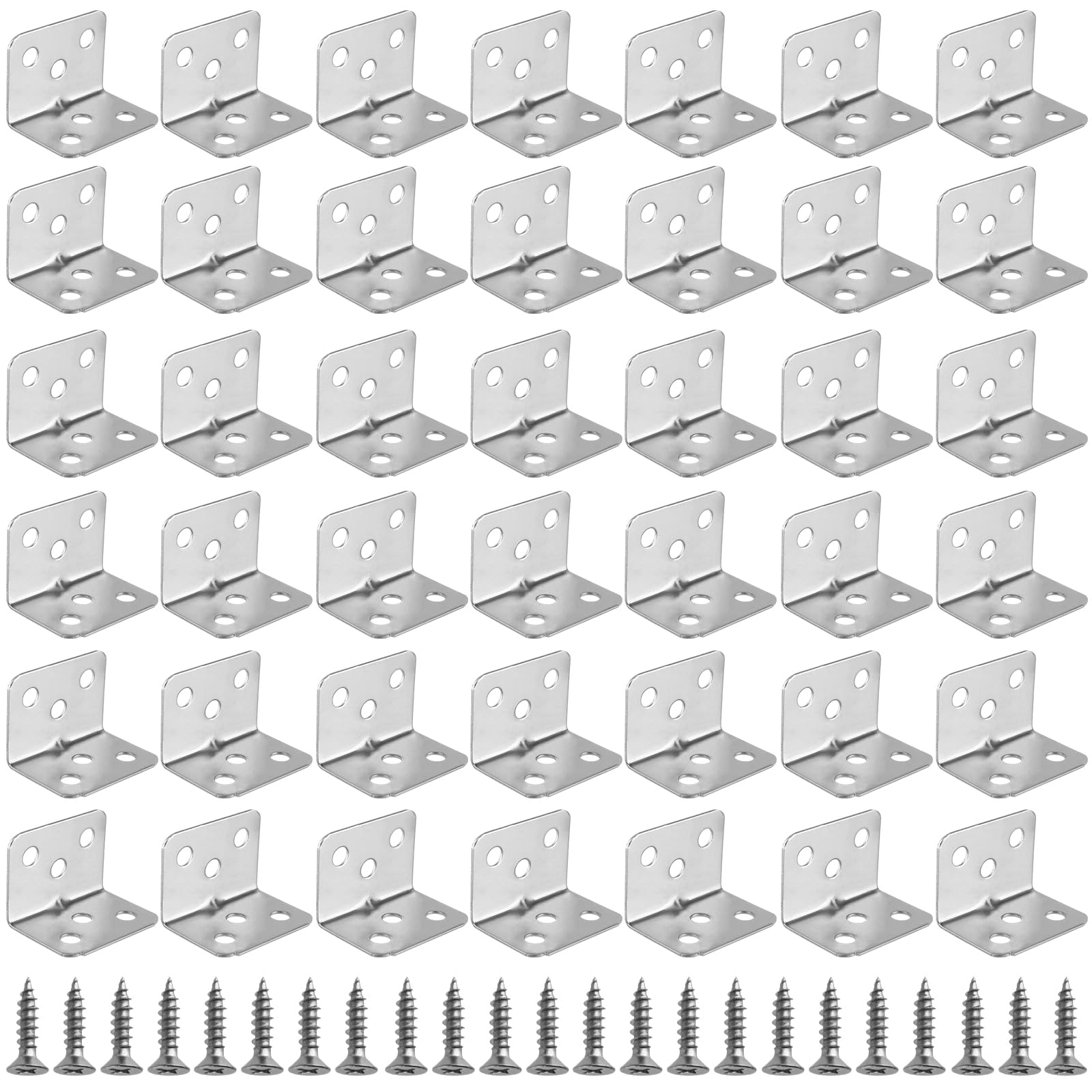 KOHAND 50 PCS Heavy Duty Corner Brace, 36×26x26mm Stainless Steel Angle L Brackets with 300 Screws, 90 Degree Metal Wide l Brackets for Shelves, Furniture, Wood