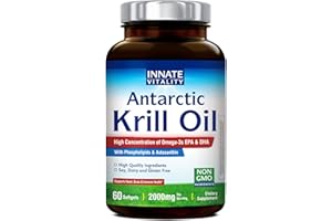 Innate Vitality Antarctic Krill Oil 2000mg 60 Softgels, Omega 3s, DHA, EPA & Astaxanthin, Phospholipids, Brain, Concentration, Heart, Bone, Immune Health, Superior Absorption vs Fish Oil, No Fish Burp