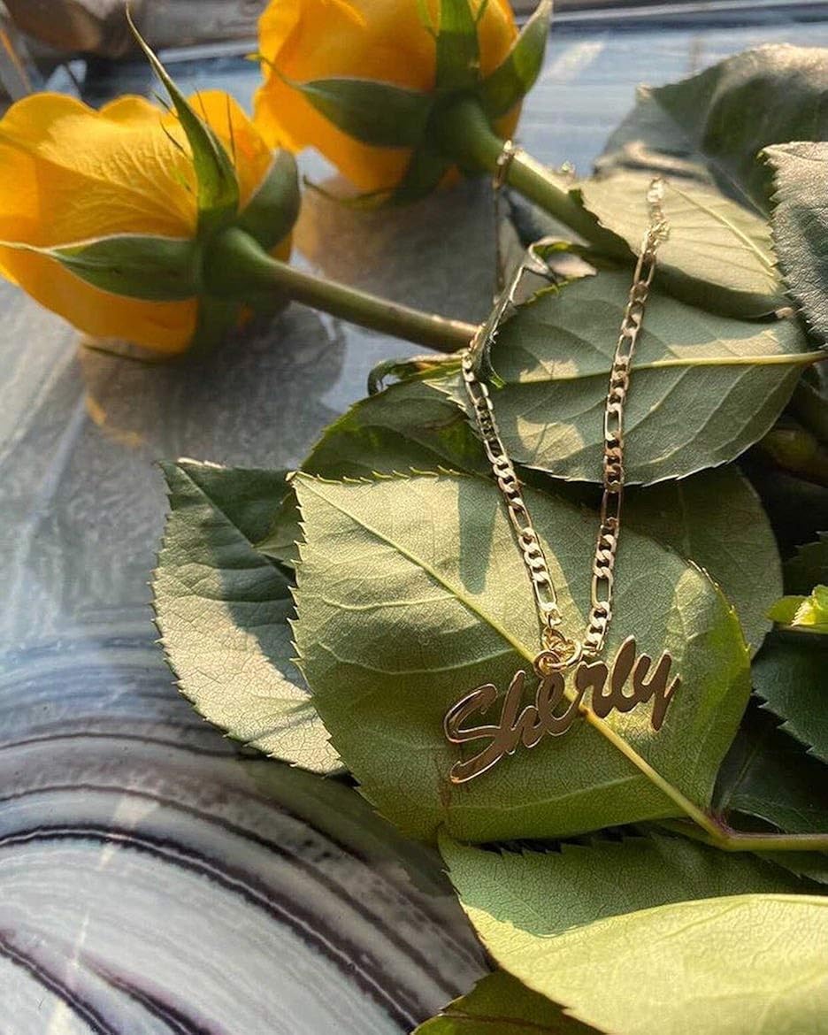 Beleco Jewelry Personalized Name Necklace With Figaro Chain in Sterling Silver 925 or Gold/Rose Plated 18k - Custom Name Jewelry - 15 Font Style - Old English Name Gothic Font: Clothing