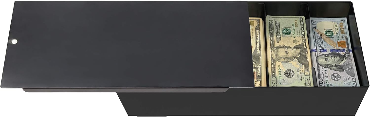 Nadex Lockable Metal 5 Compartment Currency Tray with Coin Tray Insert and Bill Wrappers | Cash Box with Sliding Lockable Cover | Lock not Included : Office Products