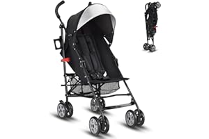 HONEY JOY Baby Lightweight Stroller, Compact Travel Stroller for Airplane, Adjustable Backrest & Canopy, 5-Point Harness, Cup Holder, Storage Basket, Foldable Umbrella Stroller for Toddlers (Black)