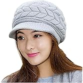 Loritta Womens Winter Beanie Hats Thick Warm Knitted Chunky Soft Slouchy Cap with Visor Brim