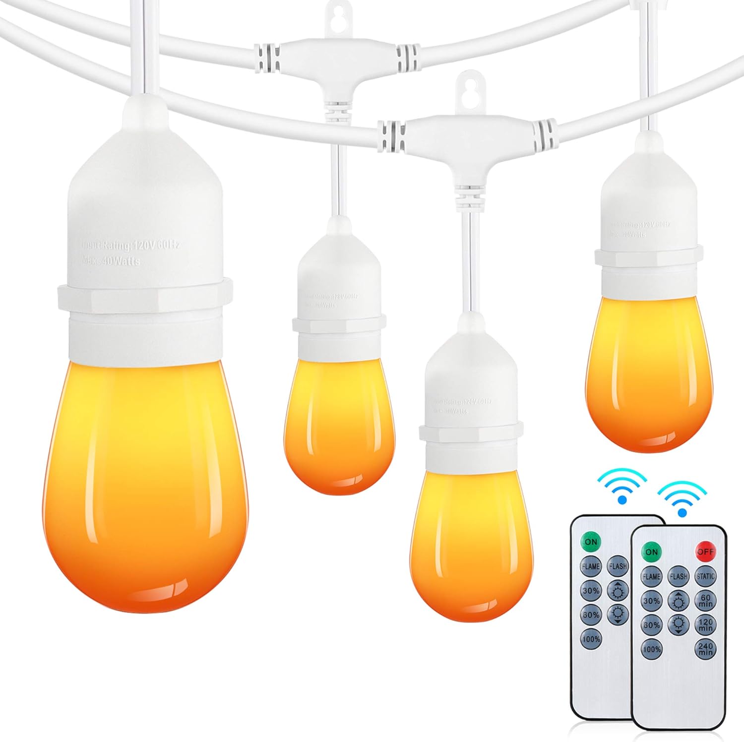 48FT LED Flickering Flame Outdoor String Lights for Patio,3