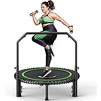 BCAN 550LBS Foldable Mini Trampoline, 48" Fitness Trampoline with Adjustable Handle Bar, Safety Pad/Bungee Cords, Stable & Qu
