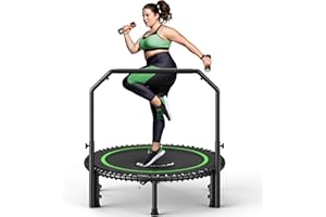 BCAN 550LBS Foldable Mini Trampoline, 48" Fitness Trampoline with Adjustable Handle Bar, Safety Pad/Bungee Cords, Stable & Qu