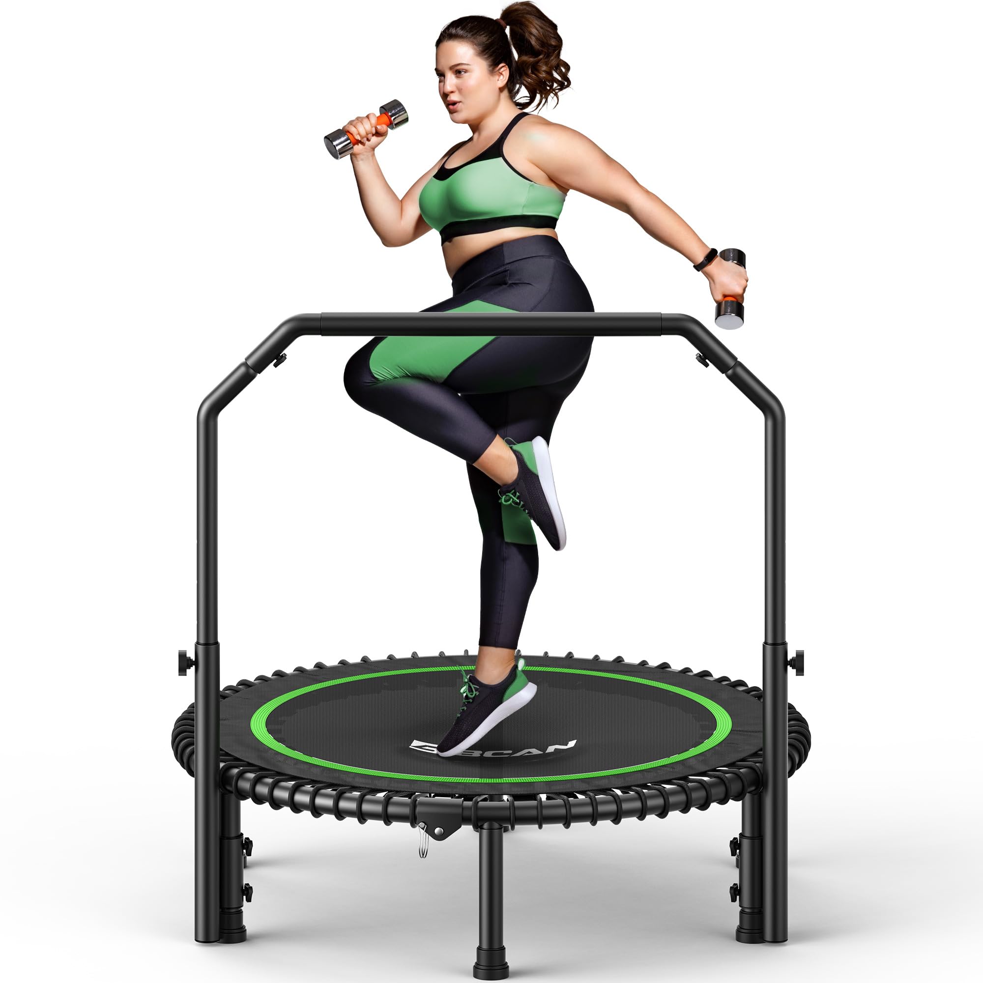 Photo 1 of BCAN Adult Mini Trampoline, 40" Fitness Trampoline with Bungees, U Shape Adjustable Foam Handle, Stable & Quiet, Indoor Outdoor Workout-Green