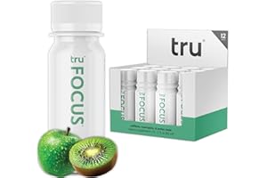Tru Focus Shot, Nootropic Extra Strength Energy Shots with Yerba Mate, Apple Kiwi Flavored Wellness Shots, 100 mg Natural Caffeine, Kosher, Gluten Free, Vegan, Low Calories, 0 Sugar, 2oz (Pack of 12)