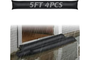 BIUBEE 4pcs 5ft Water Activated Flood Barriers for Home - Sandless Sand Bags, Reusable Water Barriers Sandbags for Flooding Home Exterior Doors Garage Basement