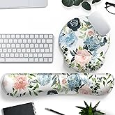 Green Blue Pink Floral Mouse Pad Wrist Support Keyboard Wrist Rest Set, Ergonomic Mouse Pad with Non-Slip Pu Base for Computer Office Comfortable Mouse Wrist Rest Easy Typing & Pain Relief Mouse Pad.