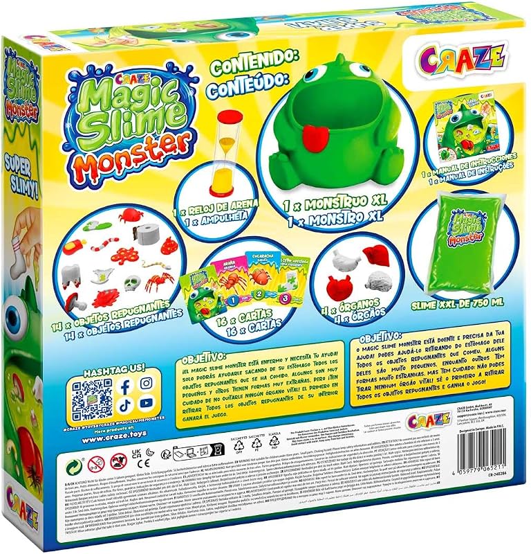 Craze magic slime monster card game para crianças a partir de 3 anos, 2 jogadores ou mais, jogos rápidos de 15 minutos, instruções em espanhol e português