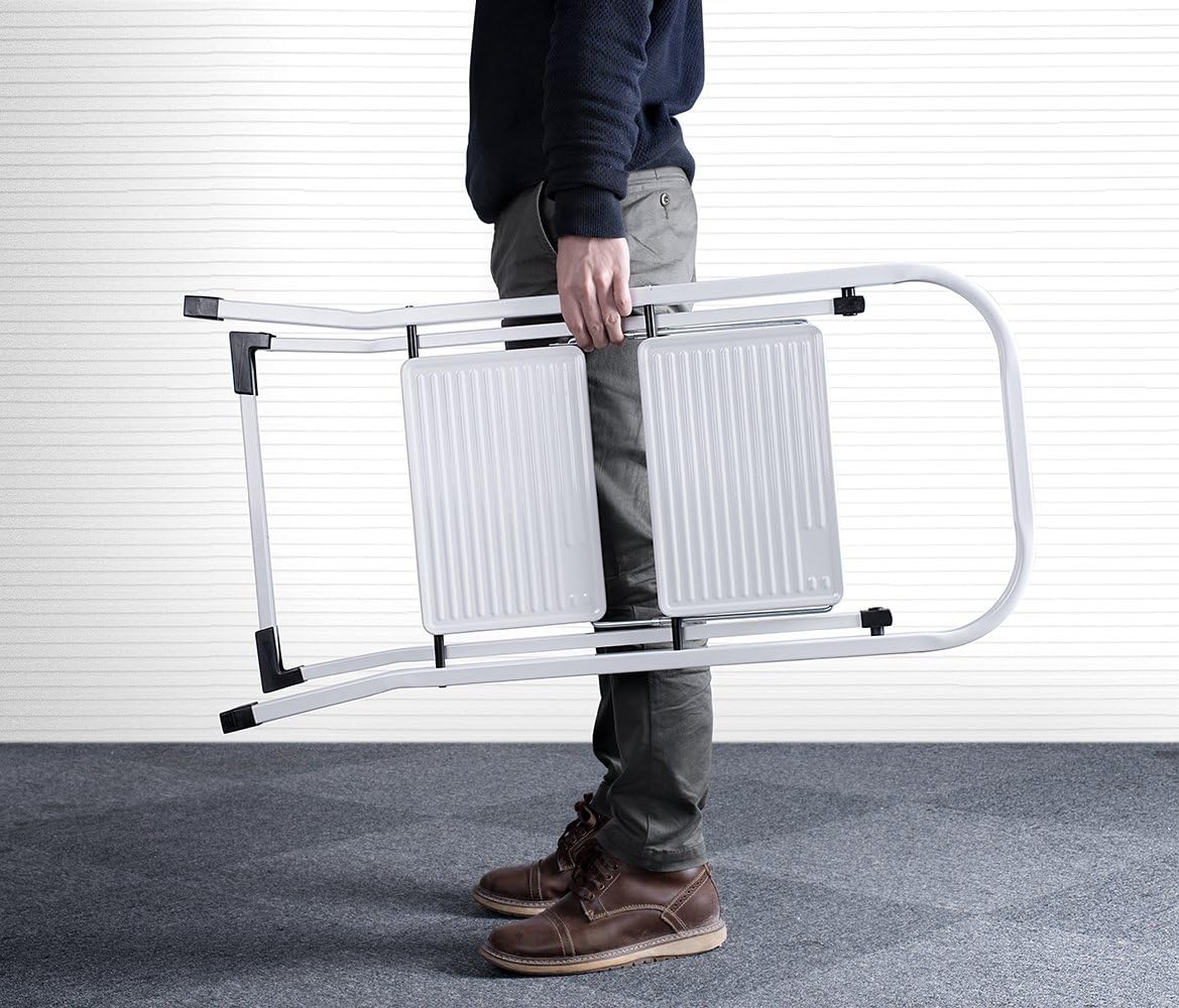 Delxo 2 Step Ladder Folding Step Stool Ladder with Handgrip Anti-Slip Sturdy and Wide Pedal Multi-Use for Household and Office Portable Step Stool Steel 300lbs White (2 feet): Kitchen & Dining
