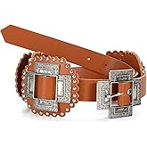 Women Western Leather Belt Boho Cross Conch Waist Belt for Dress Jeans