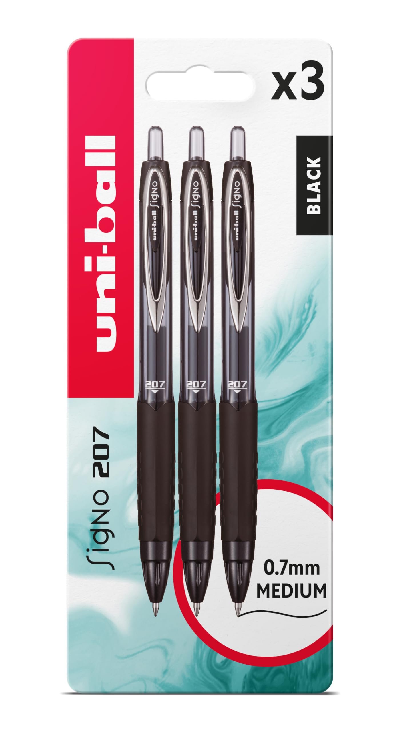 uni-ball UMN-207 SigNo 207 Rollerball Gel Pens. Premium Retractable Medium 0.7mm Ballpoint Tip for Super Smooth Writing, Drawing, Art, and Colouring. Fade & Water Resistant Uni Super Ink. 3 Pack Black
