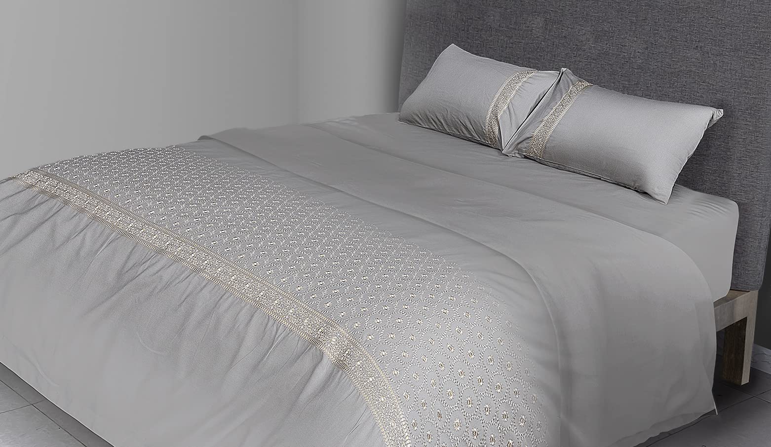 Flax Linen 4-Piece Super King Duvet Set, Vespera Hotel Collection, 400 TC Long Staple Organic Egyptian Cotton Bedding, Includes 1 Duvet Cover + 1 Fitted Sheet + 2 Pillowcases, Egg White