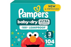 Pampers Baby Dry Ultra Cushiony Diapers, Size 3 (13-26 lbs), 104 Count, Up to 100% Leakproof