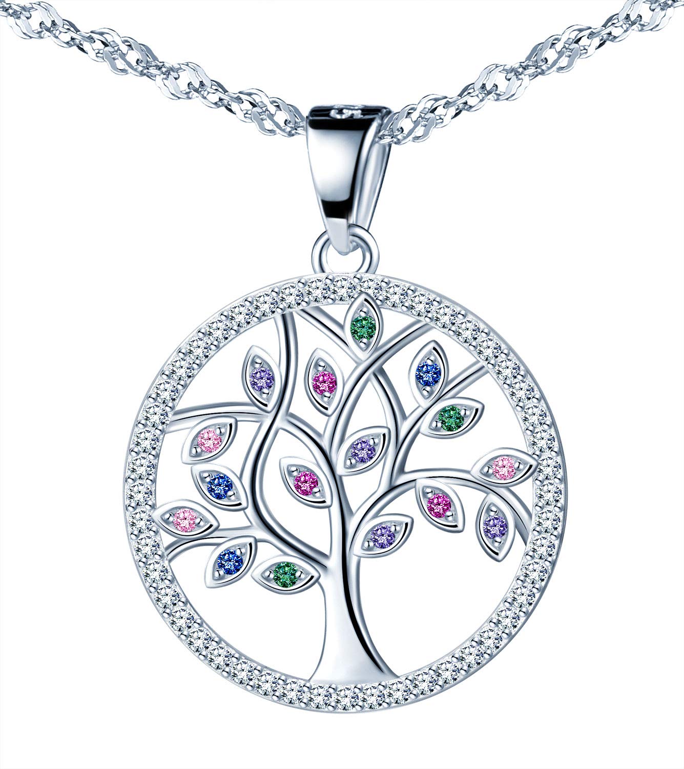 CPSLOVE Women's 925 sterling silver Hollow tree of life Necklace Pendant, Inlaid color zircon, girl's necklace, diamond necklace
