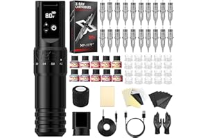 Tattoo Gun Kit Complete Tattoo Machine Kit, Xnet Cordless Rotary Tattoo Pen 7 Adjustable Strokes with 2400 mAh Battery, 20pcs X-ray Mixed Sizes Cartridge Needles Set Supply for Starter