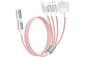 Renmou for Apple Watch Charger,4 in 2 Multi Charging Cable,Type C/Lightning/Micro USB Nylon Braided Travel Vacation Essentials Compatible with iWatch Ultra/SE/10-1,for iPhone 17-11,Pink(5FT)
