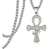 Zoxuxiwu Ankh Necklace 925 Sterling Silver Ankh Eye of Horus Necklace Egyptian Jewelry Gifts for Men Women