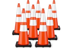 (8 Pack) BATTIFE Traffic Cones 28 Inch with Black Weighted Base, PVC Orange Cone for Traffic Control, Construction Events, Driveway Road Parking Lot