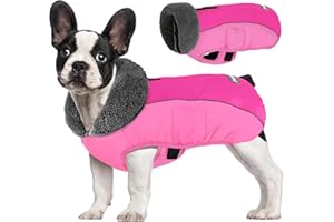 Petglad Dog Coat, Waterproof Dog Winter Jacket with Leash Hole, Reflective Adjustable Dog Fleece Sweater, Warm Snow Vest for Small Medium Large Dogs - Rosy Red & Pink, M