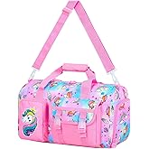 AGSDON Dance Ballet Bags for Girls, Kids Duffle Gym Bag Travel with Shoe Compartments Sports Ballet Bag Teens Weekender Sleepover Carry On Bag Unicorn/Dinosaur