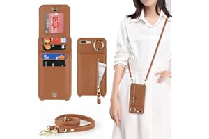 DEYHU iPhone 7 Plus/8 Plus Case with Card Holder for Women, iPhone 7 Plus/8 Plus Phone Case Wallet with Strap Credit Card Slots Crossbody with Kickstand Zipper Case for iPhone7Plus - Brown