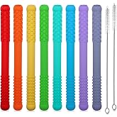 Teething Straws Sticks for Babies 6-12 12-18 Months, 8 Pack Teething Toys 3-6 Months, Silicone Teethers for Babies Toddlers Nursing Biting Chewing, Autism Chew Toys for Sensory Kids Teething Relief