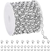 UMAOKANG 13 Feet Stainless Steel Chains for Jewelry Making Faux Pearl Evil Eye Cable Chain on Spool Craft Chain Roll