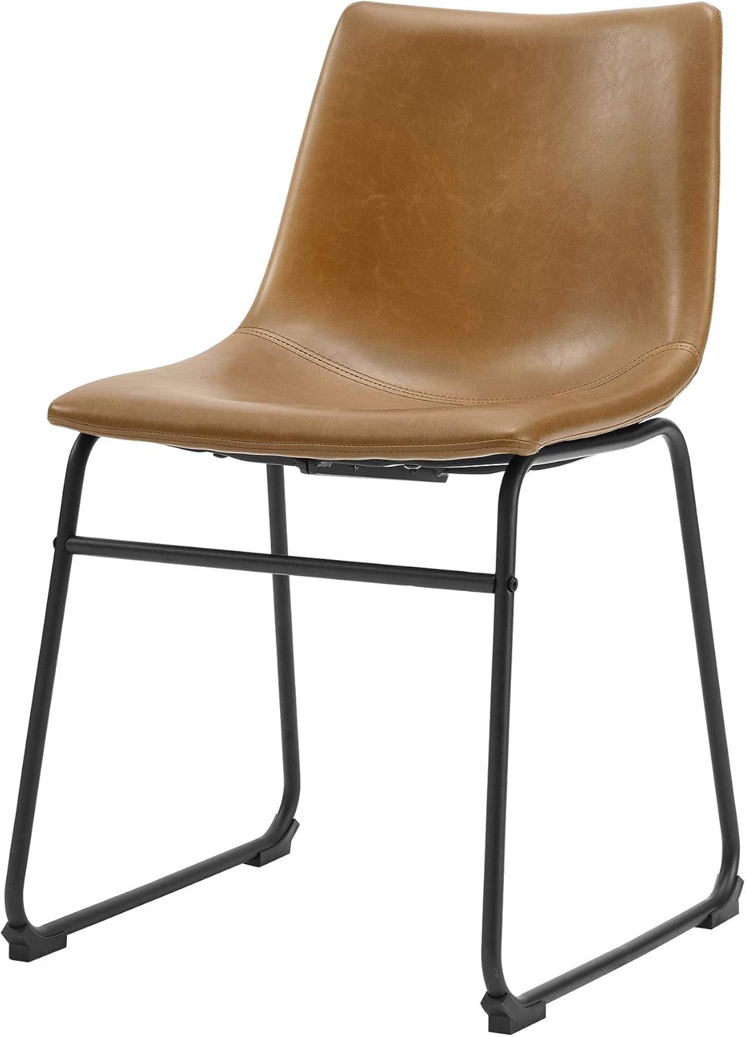 Walker Edison Furniture Company 18" Industrial Faux Leather Armless Indoor Kitchen Dining Chair with Metal Legs Upholstered, Set of 2, Whiskey Brown - Chairs