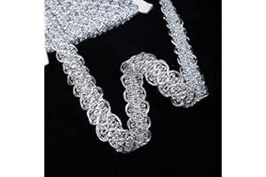AIETSYEI Silver Lace Trim Ribbon 18 Yards Silver Gimp Braid Scroll Braid Trim Metallic Edge Trim for Sewing, Cake, Bag, Purse Handles