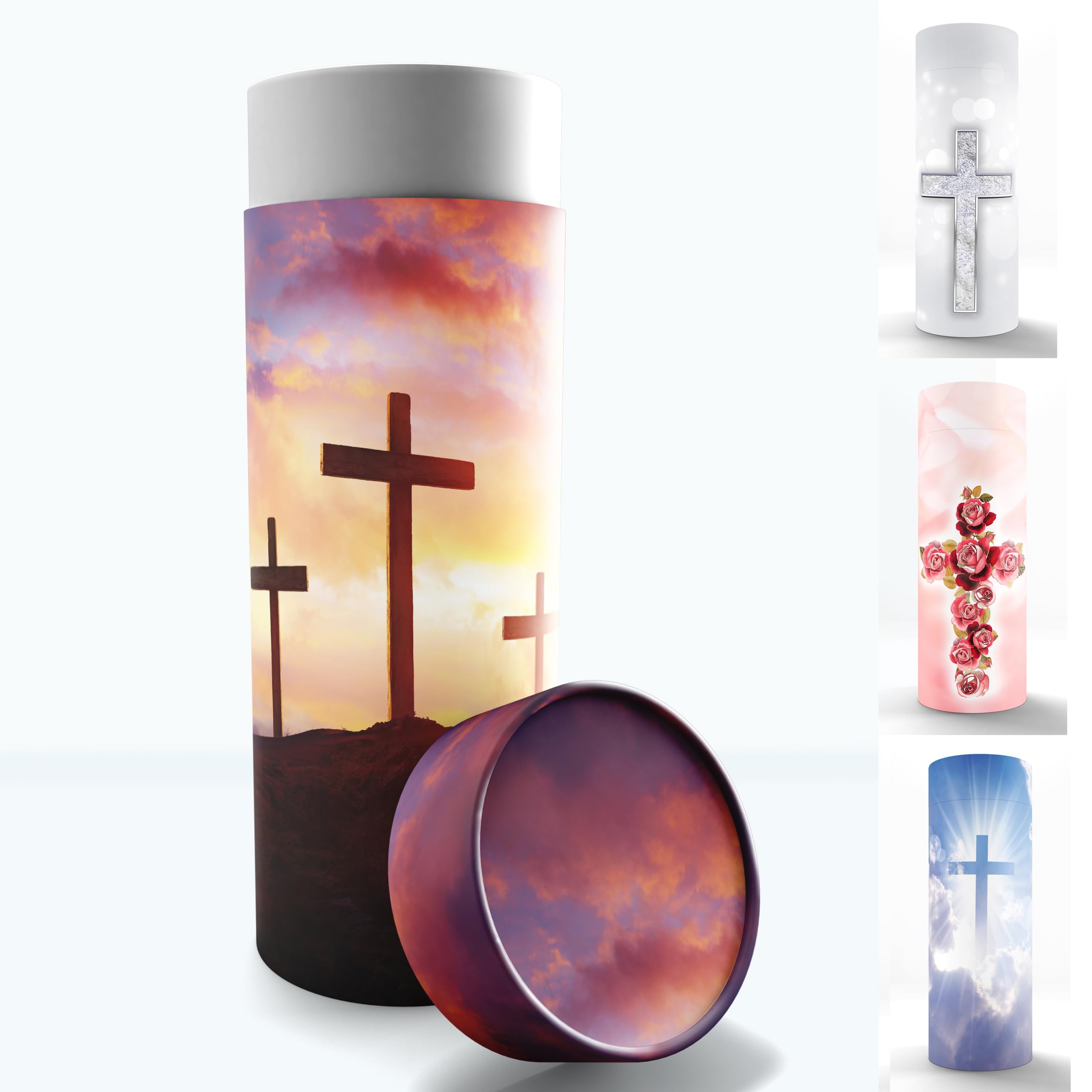 Religious Crosses Cremation Urns Biodegradable & Eco Friendly Cremation Urns for Adult Ashes, Burial Urns, Scattering Tube for Ashes, Scattering Urns for Human Ashes (Three Crosses, Large 30cm x 12cm)