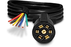 ONLINE LED STORE True Mods 8ft 7-Way Trailer Plug Adapter Cord Wiring Harness [7-Pin Trailer Wire Cable] [Brake & Light Control] [10-14AWG] 7 Prong Trailer Light Cord Wiring Connector for RV Flat Bed Utility Camper
