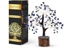 NARIBABU Lapis Lazuli Crystal Tree (7–8 Inch, 100 Chips) – Handmade Gemstone Tree with Raw Stones & Golden Wire – Birthday Gifts for Women, Gift for Her, Spiritual Decor, Office Desk